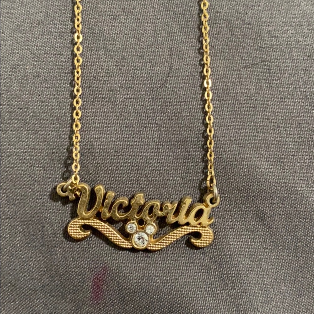 Mickey Mouse Victoria name plate necklace